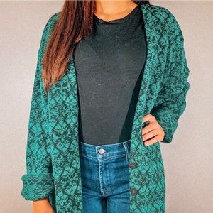 80s Vintage Green Oversized Sweater Cardigan